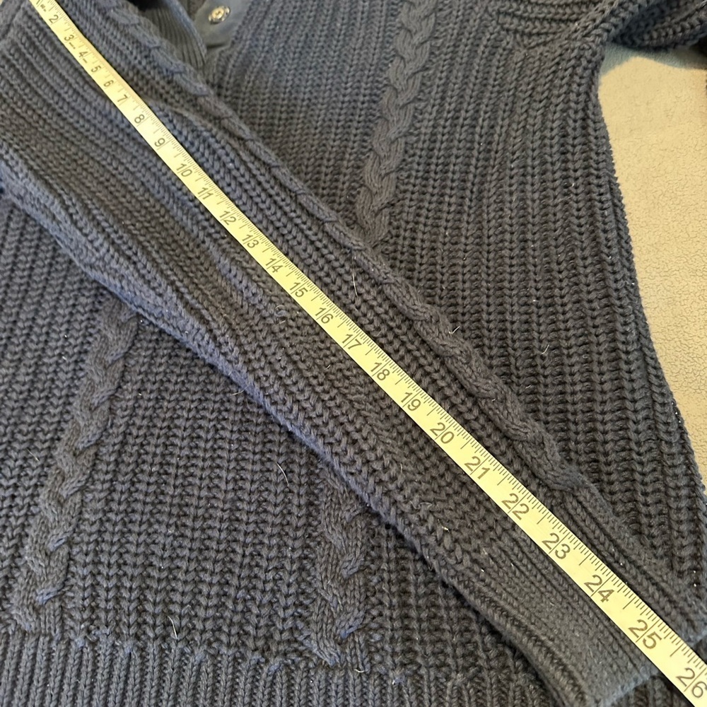 LL Beans Mens XL Navy Blue 1/4 Button Cable Knit Heavyweight Sweater. - Picture 5 of 10
